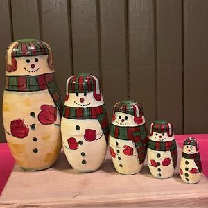 Vintage Snowman Nesting Dolls Hand Painted Terry’s Village 5 Figures